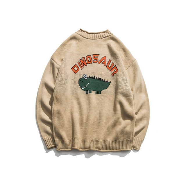 Dinosaur Lovely Sweater Men Winter Pullover Men's Sweaters Oversized Boy Student Sweater Black Khaki
