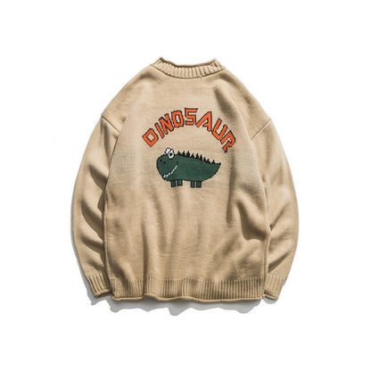 Dinosaur Lovely Sweater Men Winter Pullover Men's Sweaters Oversized Boy Student Sweater Black Khaki