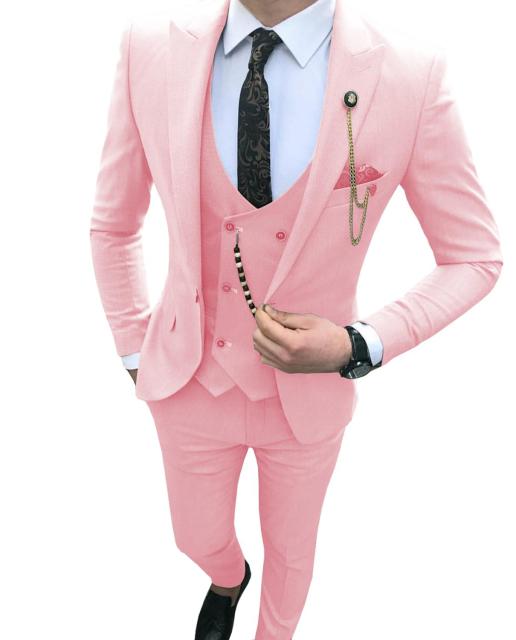 saferido       Men Suit Slim Fit 3 Piece Grey Casual Prom Tuxedos Groom Peaked Lapel Business for Wedding Suits Men (Blazer+Vest+Pant)