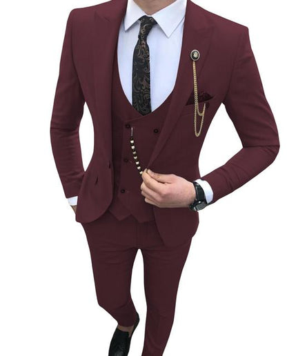 saferido       Men Suit Slim Fit 3 Piece Grey Casual Prom Tuxedos Groom Peaked Lapel Business for Wedding Suits Men (Blazer+Vest+Pant)