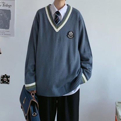 saferido       Men's Casual Sweater Oversize JK Knitted V-Neck Pullover Winter Woman Thicken Warm College Pullovers Unisex