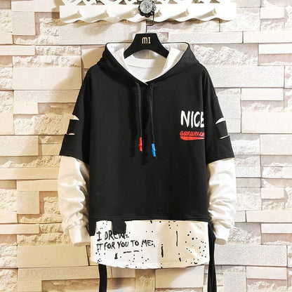Japan Style Casual O-Neck Spring Autumn Print Hoodie Sweatshirt Men'S Thick Fleece Hip Hop High Streetwear Clothes