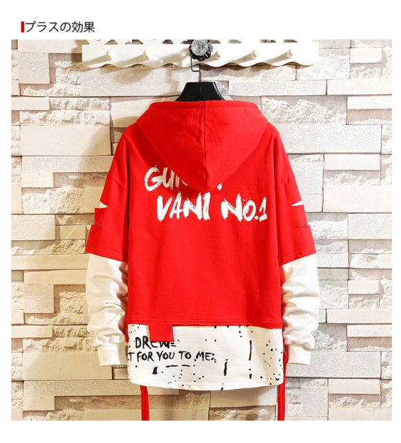 Japan Style Casual O-Neck Spring Autumn Print Hoodie Sweatshirt Men'S Thick Fleece Hip Hop High Streetwear Clothes