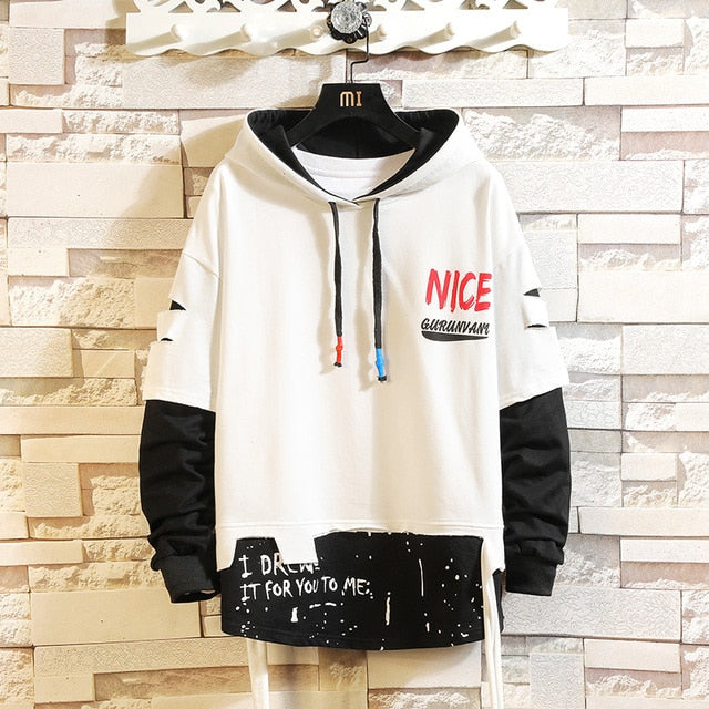 Japan Style Casual O-Neck Spring Autumn Print Hoodie Sweatshirt Men'S Thick Fleece Hip Hop High Streetwear Clothes