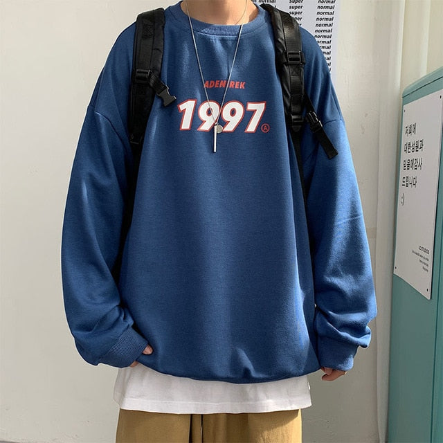 Spring Men Casual Sweatshirts Harajuku 1997 Printed Men Oversized Hoodies Korean Man Casual Loose Pullovers