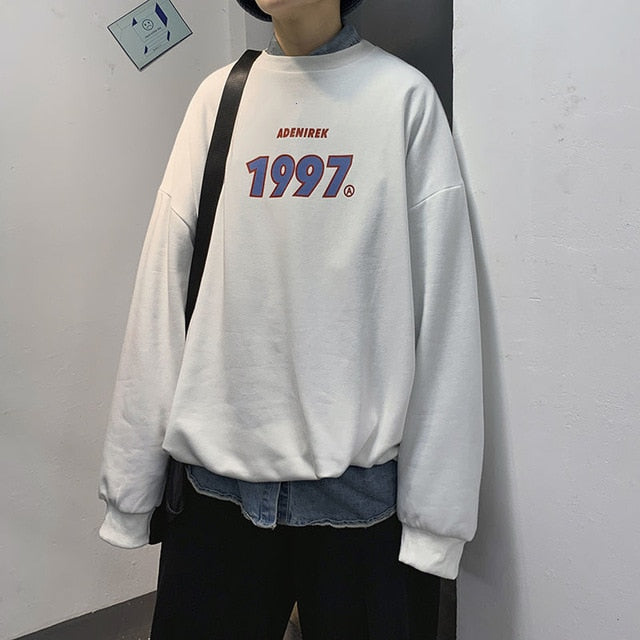 Spring Men Casual Sweatshirts Harajuku 1997 Printed Men Oversized Hoodies Korean Man Casual Loose Pullovers