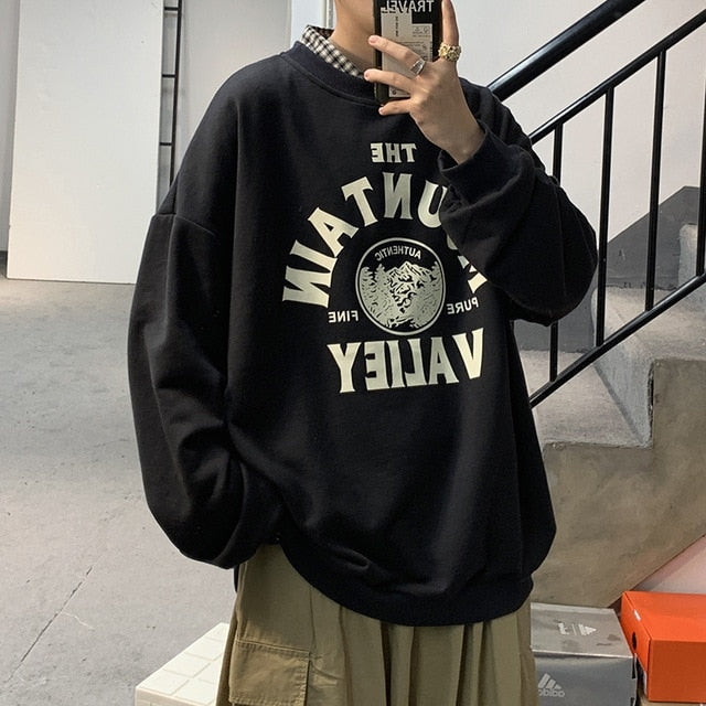 Spring Men Casual Sweatshirts Harajuku 1997 Printed Men Oversized Hoodies Korean Man Casual Loose Pullovers