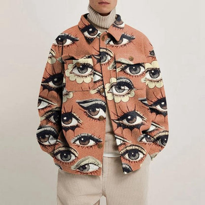 Hipster Men Turn-down Collar Shirts Autumn Winter Fashion Abstract Printed Thick Shirt Mens Cardigan Tops Casual Streetwear