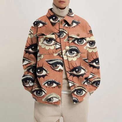 Hipster Men Turn-down Collar Shirts Autumn Winter Fashion Abstract Printed Thick Shirt Mens Cardigan Tops Casual Streetwear
