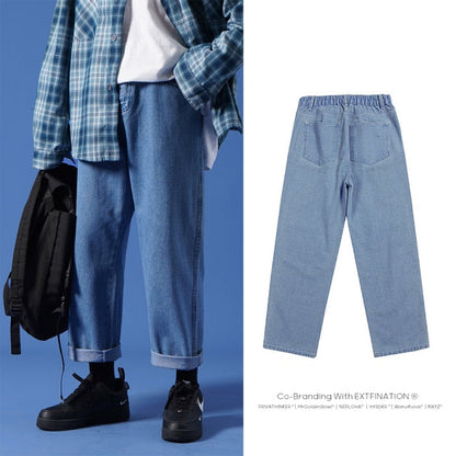 Men Streetwear Blue Jeans Women Black Jeans Korean Fashions Harem Pants Male Denim Pants OverSize