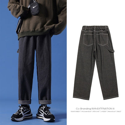 Men Streetwear Blue Jeans Women Black Jeans Korean Fashions Harem Pants Male Denim Pants OverSize