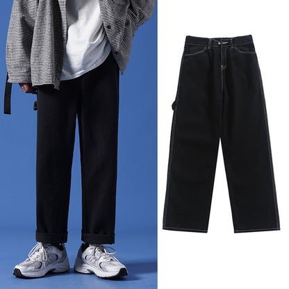 Men Streetwear Blue Jeans Women Black Jeans Korean Fashions Harem Pants Male Denim Pants OverSize