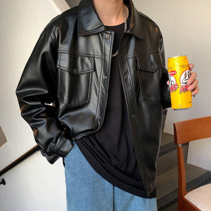 saferido Men Spring Black Soft Faux Leather Jacket Mens Hip Hop Jacket Leather Male Oversize Streetwear Pockets Clothes