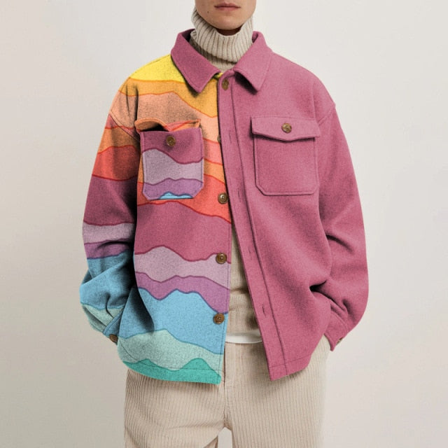 Hipster Men Turn-down Collar Shirts Autumn Winter Fashion Abstract Printed Thick Shirt Mens Cardigan Tops Casual Streetwear