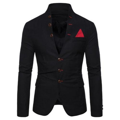 Men Long Sleeve Stand Collar Tuxedos Suit Blazer 3 Button Pocket Slim Fits Skin-Friendly Jacket Coat For Business