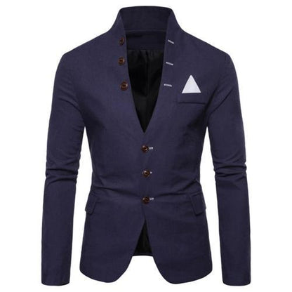 Men Long Sleeve Stand Collar Tuxedos Suit Blazer 3 Button Pocket Slim Fits Skin-Friendly Jacket Coat For Business