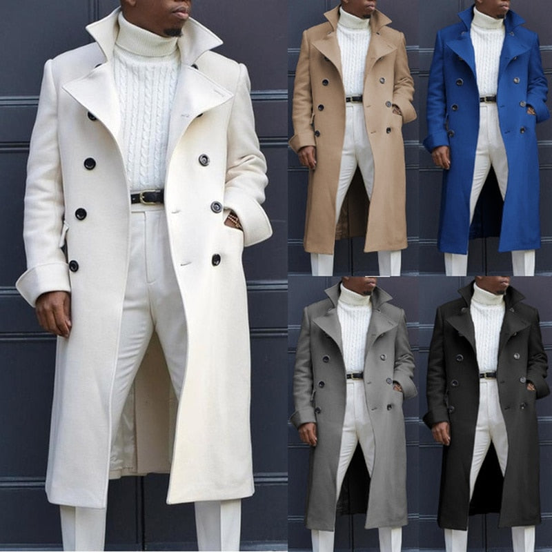Autumn Mens Double Row Suit Jacket  Solid Color Long Sleeve Casual Business Blazer Coat Fashion Lapel Windbreaker Plus Size