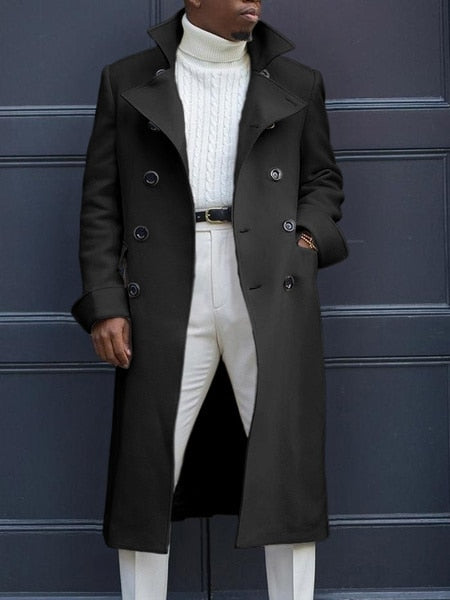 Autumn Mens Double Row Suit Jacket  Solid Color Long Sleeve Casual Business Blazer Coat Fashion Lapel Windbreaker Plus Size