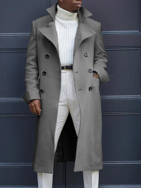 Autumn Mens Double Row Suit Jacket  Solid Color Long Sleeve Casual Business Blazer Coat Fashion Lapel Windbreaker Plus Size
