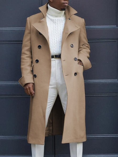 Autumn Mens Double Row Suit Jacket  Solid Color Long Sleeve Casual Business Blazer Coat Fashion Lapel Windbreaker Plus Size