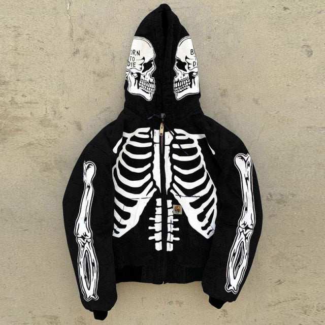 saferido New Fashion Skull Printing Hoodies Men Autumn Winter Long Sleeve Cardigan Zip-up Hooded Sweatshirt Casual Mens Streetwear