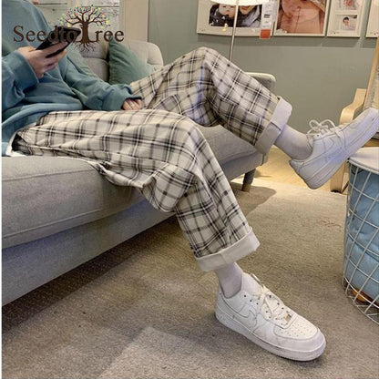 Plaid Men's Casual Pants Sweatpants Loose Large Size Hip Hop Wide Leg Pants Overalls