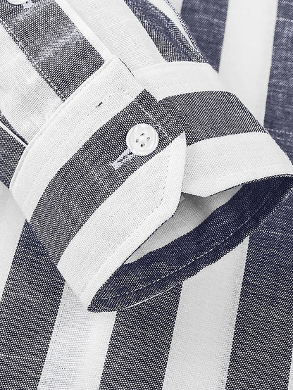 Men's Shirt Button Up Shirt Casual Shirt Summer Shirt Beach Shirt Yellow Pink Blue Sky Blue Green Long Sleeve Striped Lapel Street Vacation Print Clothing Apparel Fashion Leisure Hawaiian