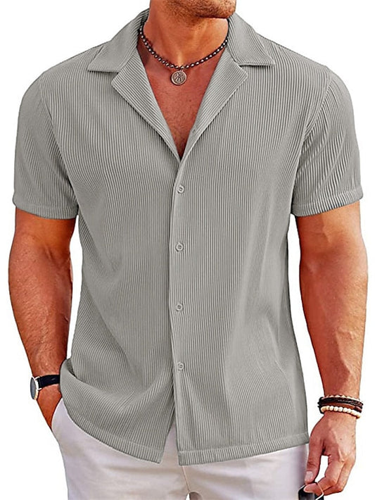 Men's Shirt Button Up Shirt Casual Shirt Summer Shirt Beach Shirt Black White khaki Gray Short Sleeve Plain Camp Collar Daily Vacation Clothing Apparel Fashion Casual Comfortable