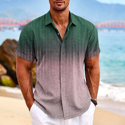 Men's Shirt Linen Shirt Gradient Graphic Prints Turndown Blue Khaki Outdoor Street Short Sleeves Print Clothing Apparel Linen Fashion Designer Casual Soft