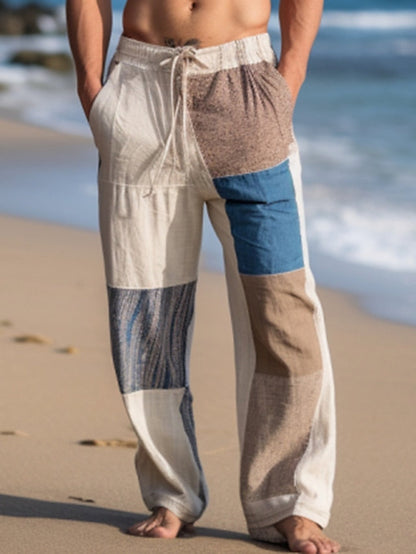 Men's Trousers Summer Pants Beach Pants Pocket Drawstring Elastic Waist Color Block Patchwork Comfort Breathable Outdoor Daily Going out Fashion Casual Light Grey Gray