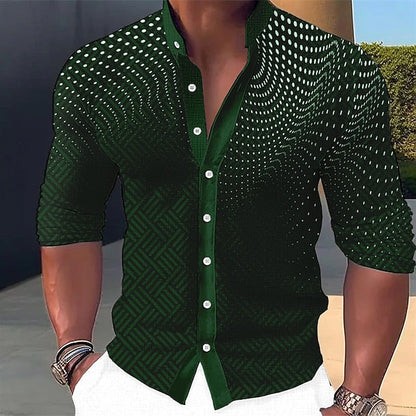 Men's Shirt Linen Shirt Polka Dot Graphic Prints Geometry Stand Collar Black White Blue Brown Green Outdoor Street Long Sleeve Print Clothing Apparel Linen Fashion Streetwear Designer Casual