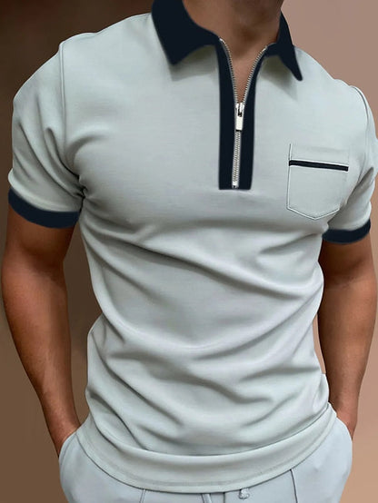 Men's Polo Shirt Golf Shirt Casual Holiday Lapel Quarter Zip Short Sleeve Fashion Basic Plain Quarter Zip Summer Regular Fit Black White Red Dark Navy Green Dark Gray Polo Shirt