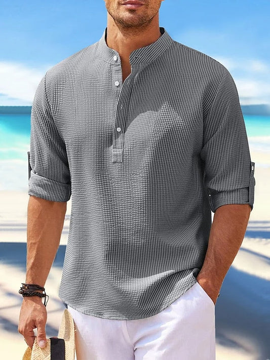 Men's Shirt Casual Shirt Summer Shirt Beach Shirt Henley Shirt Black White Blue Green khaki Long Sleeve Plain Henley Daily Vacation Clothing Apparel Fashion Casual Comfortable