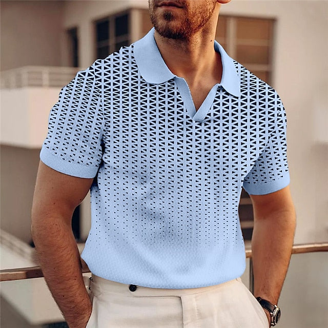 Men's Polo Shirt Golf Shirt Graphic Prints Geometry V Neck White Blue Brown Green Khaki Outdoor Street Short Sleeves Print Clothing Apparel Sports Fashion Streetwear Designer