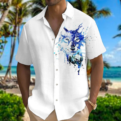 Men's Shirt Linen Shirt Animal Tiger Graphic Prints Turndown Light Yellow Black White Yellow Red Outdoor Street Short Sleeves Print Clothing Apparel Linen Fashion Designer Casual Soft