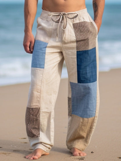 Men's Trousers Summer Pants Beach Pants Pocket Drawstring Elastic Waist Color Block Patchwork Comfort Breathable Outdoor Daily Going out Fashion Casual Light Grey Gray