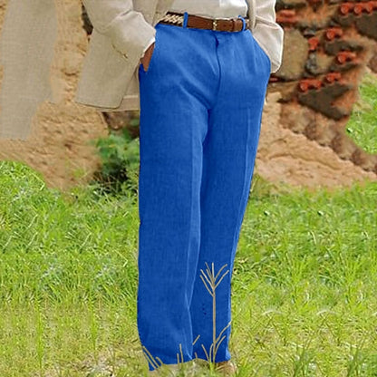 Men's Linen Pants Trousers Summer Pants Beach Pants Plain Comfort Breathable Outdoor Daily Streetwear Linen / Cotton Blend Stylish Casual Black Yellow Inelastic