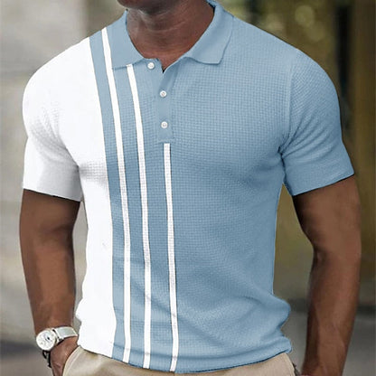 Men's Golf Shirt Waffle Polo Shirt Work Street Polo Collar Classic Short Sleeve Fashion Casual Striped Button Front Summer Spring Spring & Summer Regular Fit Black Pink Army Green Blue Light Grey