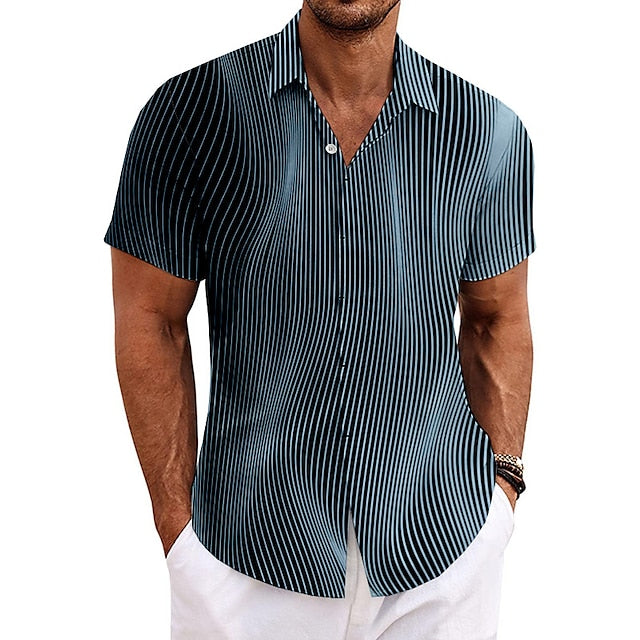 Men's Shirt Linen Shirt Striped Graphic Prints Turndown Blue Brown Green Gray Outdoor Street Short Sleeves Print Clothing Apparel Linen Fashion Designer Casual Soft