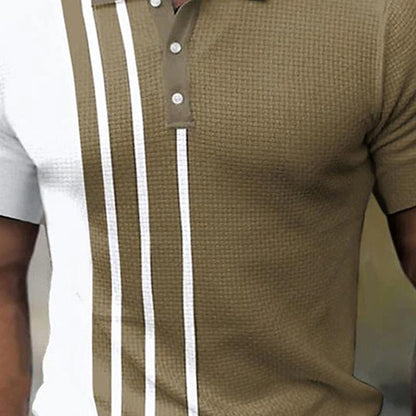 Men's Golf Shirt Waffle Polo Shirt Work Street Polo Collar Classic Short Sleeve Fashion Casual Striped Button Front Summer Spring Spring & Summer Regular Fit Black Pink Army Green Blue Light Grey