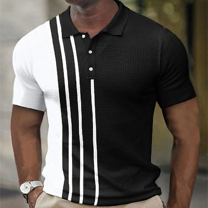Men's Golf Shirt Waffle Polo Shirt Work Street Polo Collar Classic Short Sleeve Fashion Casual Striped Button Front Summer Spring Spring & Summer Regular Fit Black Pink Army Green Blue Light Grey